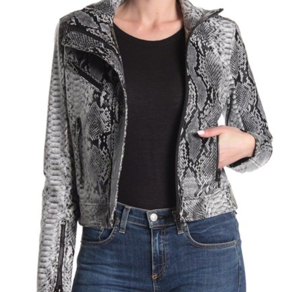 BLANKNYC Denim Snake Faux Leather Moto Jacket